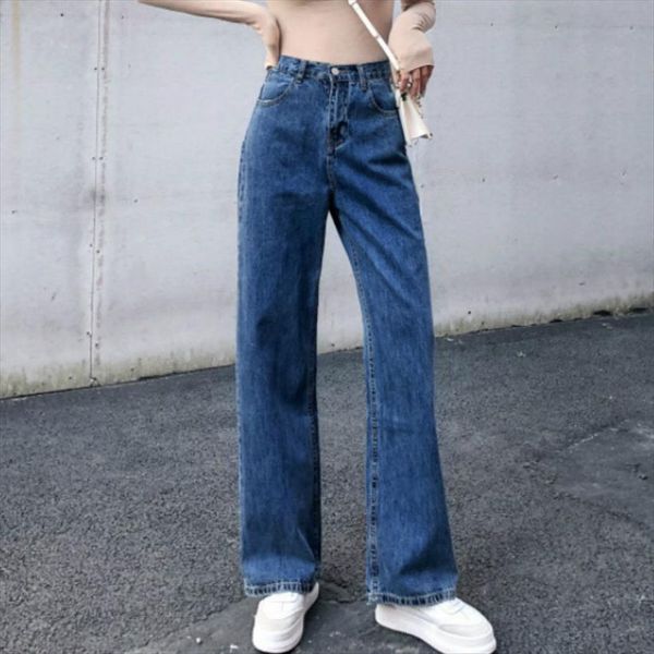 

160 185 cm height tall women jeans wide leg pants mom high waisted female extended loose casual black denim, Blue
