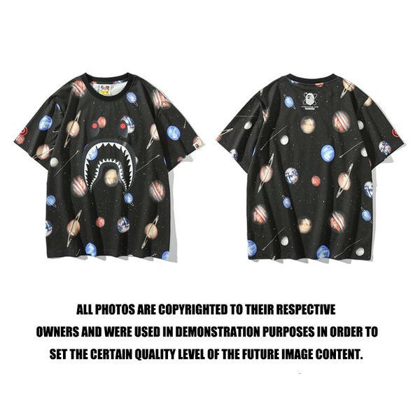 

t shirt fashion brand shark head star exclusive men's casual youth loose short sleeve, White