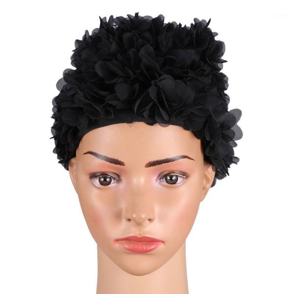 

swimming caps 3d flower petals shaped swim cap fashion hat adults bathing black1