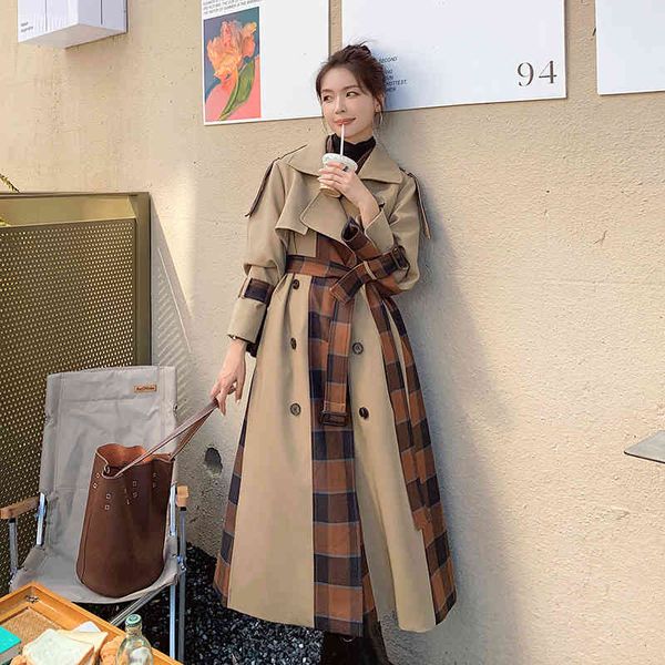 

women's trench coats double-breasted brand long trench coat for woman jacket lady duster shreds outerwear spring female autumn 3ps9, Tan;black