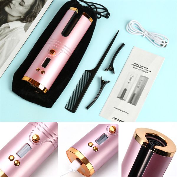 Modelador de cabelo automático sem fio portátil usb recarregável rotativa curling ferro feminino menina display lcd encaracolado hine estilo ferramenta