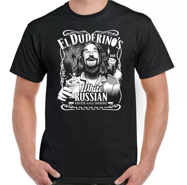 

big lebowski t-shirt mens the dude el duderino movie jeff bridges, White;black