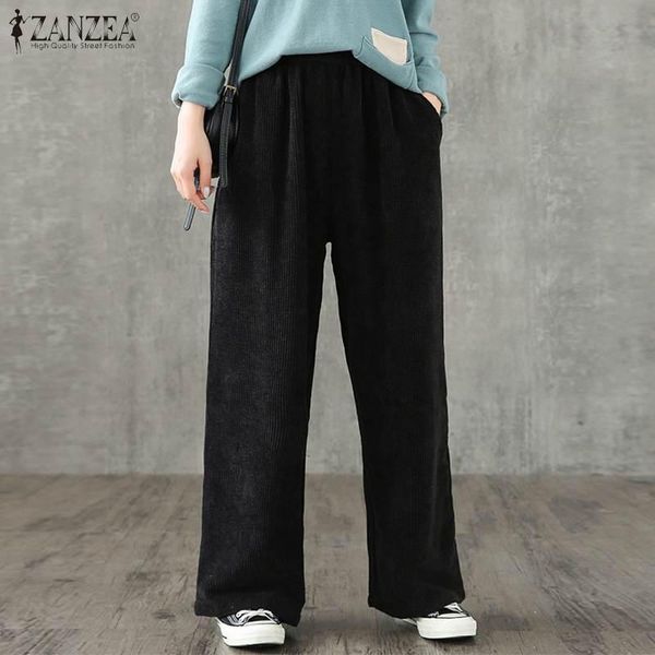 

women's pants & capris wide leg culottes women autumn straight pantalon casual elastic waist trousers long corduroy baggy plain 5xl, Black;white