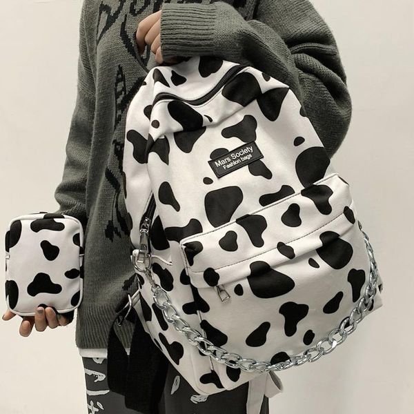 Backpack Fashion Cow Print Bacs Kawaii Girl School Schan for College Bookbag Mochilas Women Trendy ombro ombro fofo Rucksack