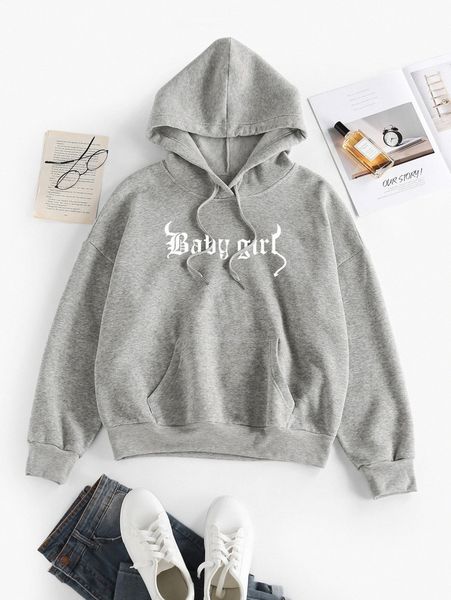 

plus letter print drop shoulder sweatshirt 29by#, Black