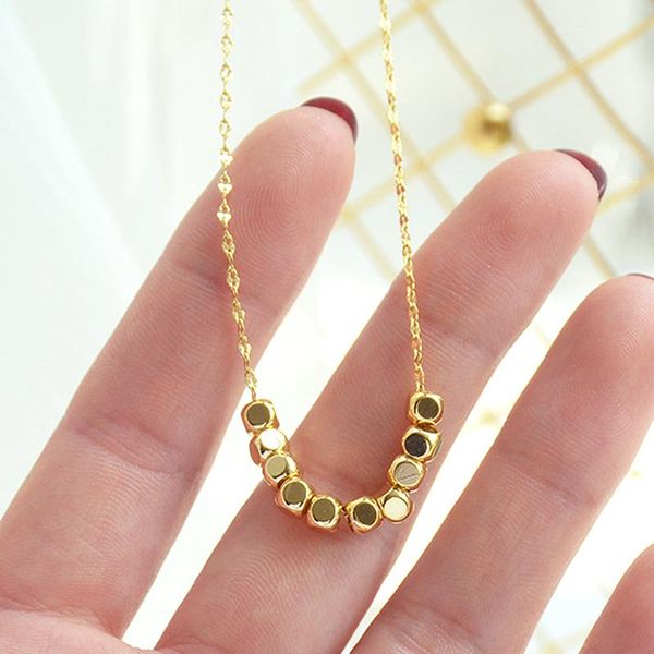 

chains vintage elegant 14k real gold individual design cube charming temperament necklace for women jewelry chain party, Silver