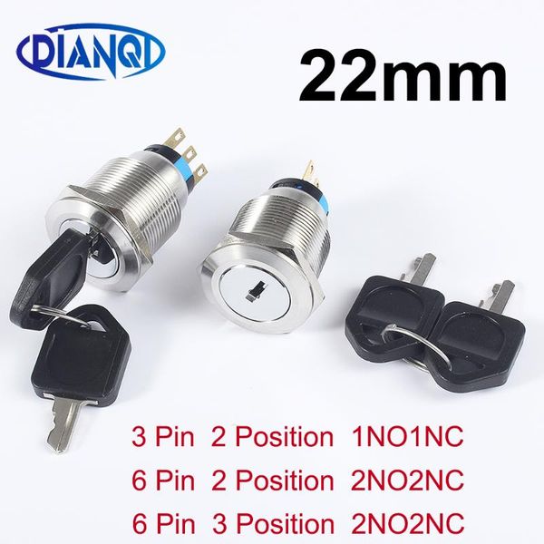 

smart home control 22mm brass chrome key metal waterproof 2/3 position push button switch 1no1nc/2no2nc press with two keys