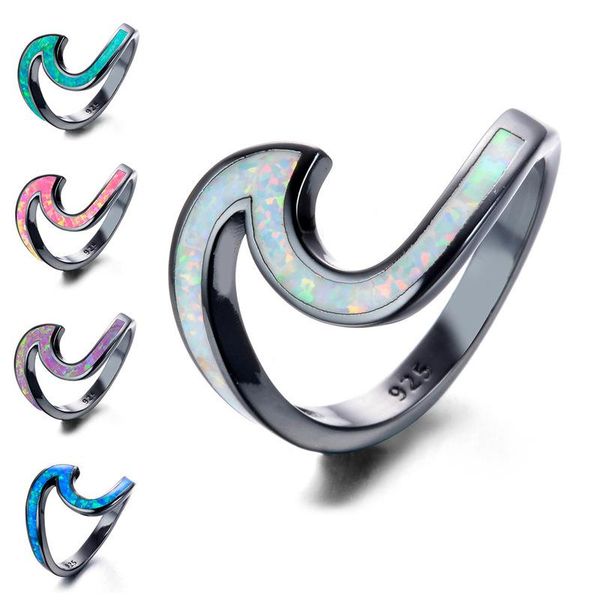 

cluster rings amorui black gold opal for women natural stone copper fashion jewelry engagement party/wedding, Golden;silver
