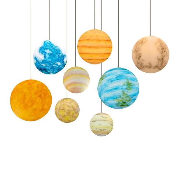 Gezegen Kolye Işıkları Ay Güneş Model Restoran Yatak Odası Fuaye Dekorasyon Droplight Couture Çocuk Odası Reçine 3D Baskı Desen Lambaları