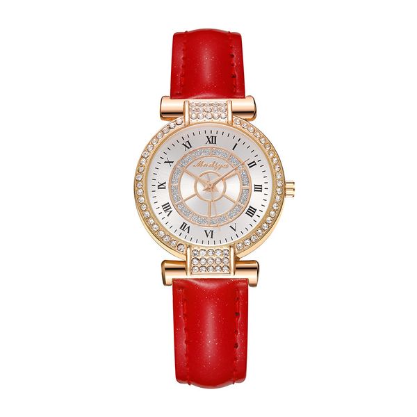 

modiya creative new english inlaid watch women's roman scale rudder watch, Slivery;brown