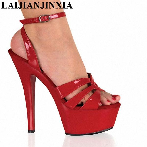 

15cm super high shoes party princess heels red rome 6 inch heel back strap platform sandals dress, Black