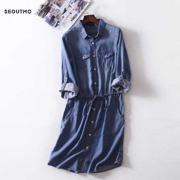 

casual dresses sedutmo 2021 spring denim dress women tunic jeans shirt autumn vintage fashion long sleeve party ed217, Black;gray