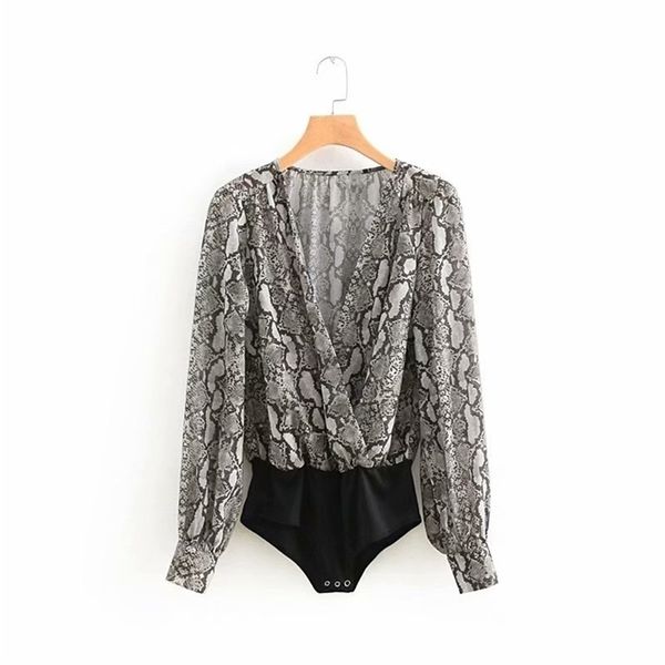 

women retro cross v neck snake print slim bodysuit shirt casual long sleeve siamese blouse playsuits feminina blusas ls2626 210420, Black;white