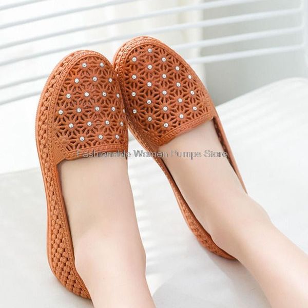 

sandals summer women beach shoes hollow breathable light flat mother loafers jelly slip on women's, Black