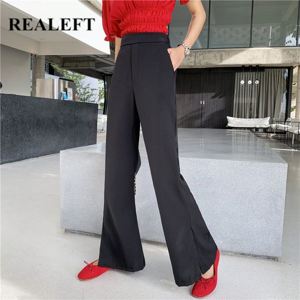 

autumn fashion black split wide-legged pants high waist loose korean style casual long trouser with pocket lady 210428, Black;white