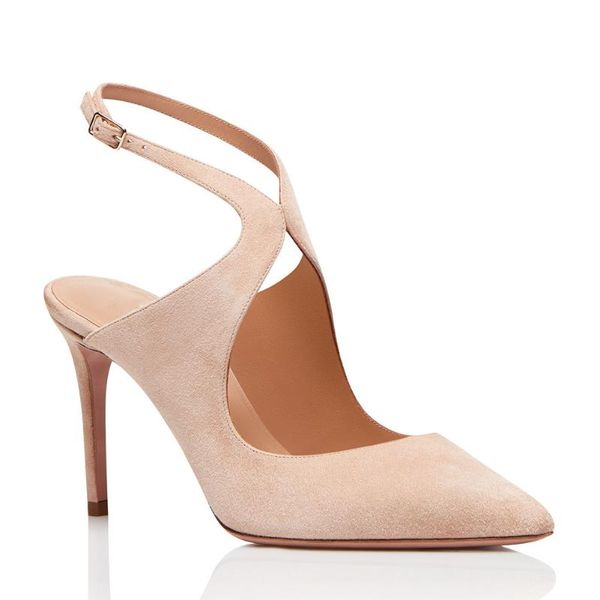 

dress shoes high pumps heels sandals ankle strap pointed toe ladies shoe summer cross-strap hollow outs suede beige thin heel sandalias muje, Black