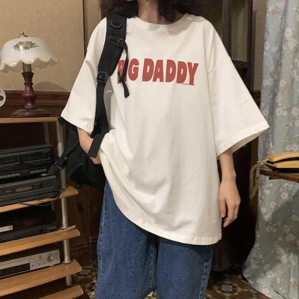 

white t-shirt student summer short sleeve women's fashion korean 2021 hong kong style loose fat mm large top