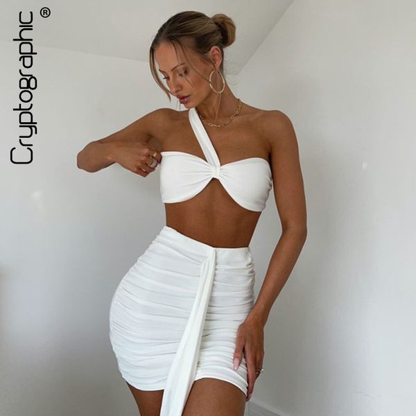 

fashion ruched strapless and skirt two piece set elegant club outfits baless sleeveless summer matching sethigh quality, White