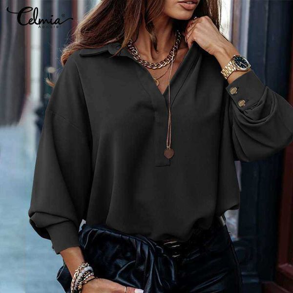 

women's blouses & shirts blouses women long sleeve and celmia autumn casual lapel white button shirt fashion solid elegant office lady