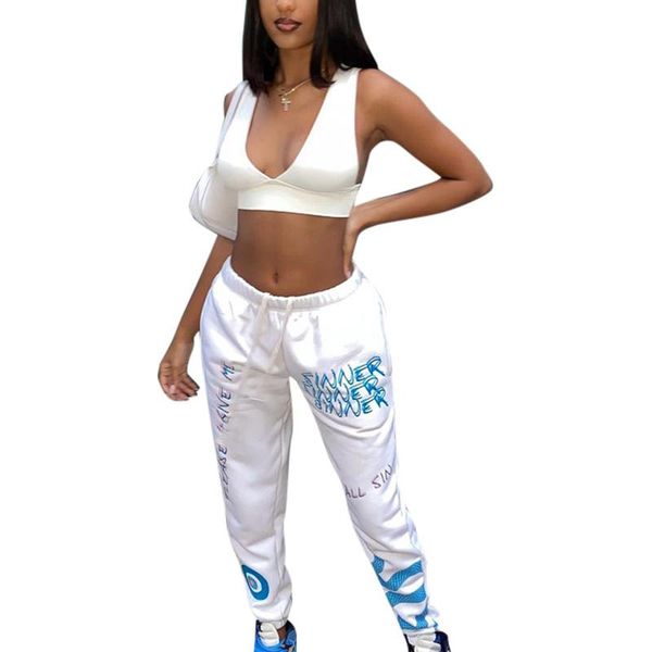 

women's leggings women casual polyester elastic waist sweatpants white letters printed pattern loose style trousers s/ m/ l, Black