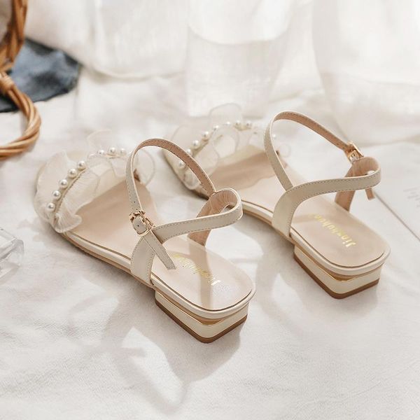 

sandals web celebrity style flat heels with skirts and strappy for summer 2021 fashion shoes women, Black