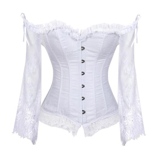 

plus size womens shirt corset gothic victorian steampunk lolita off shoulder retro vintage renaissance medieval lace blouses, White