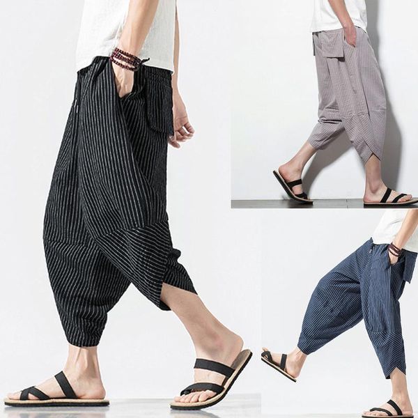 

men's pants 2021 summer men casual harem jogger pant fashionable design comfy fitness trousers linen loose calÃ§a masculina, Black