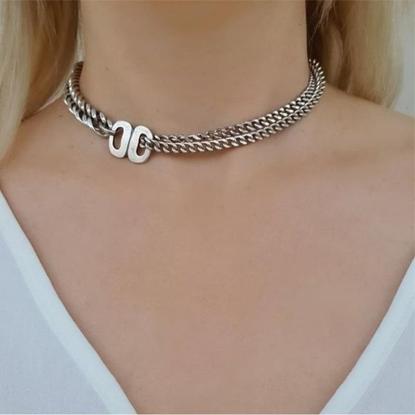 

chokers chunky retro hip hop necklace rough border statement cuban link chain stainless steel jewelry for man women, Golden;silver