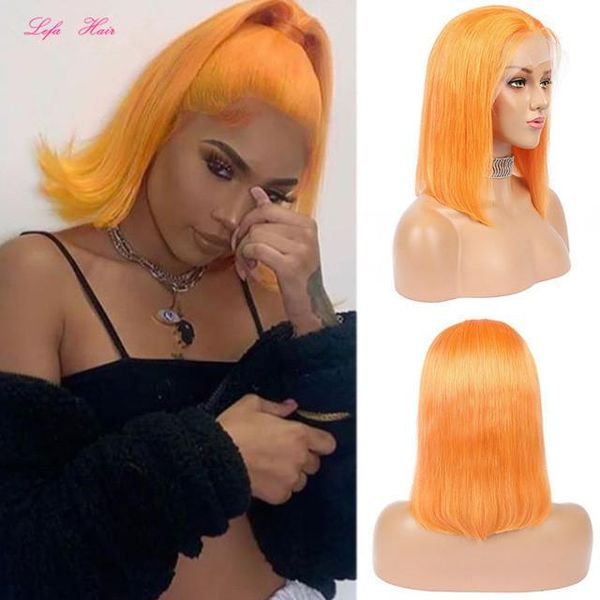 

lefa straight short bob 13x4 lace front human hair wigs remy brazilian 180% frontal for women colored, Black;brown