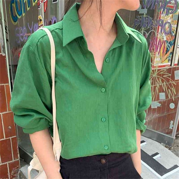 

women's blouses & shirts green retro loose femme casual gentle minimalist vintage solid office lady shirt all-match elegant to, White