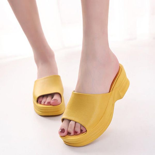 

candy colors elegant platform fish mouth square heels open toe slides women non-slip flat slipper luxury rome flip flops slippers, Black