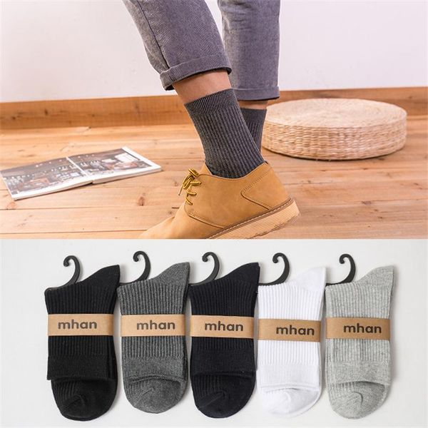 

pairs men's cotton socks middle tube double needle vertical bar autumn winter clamping solid color breathable sox, Black