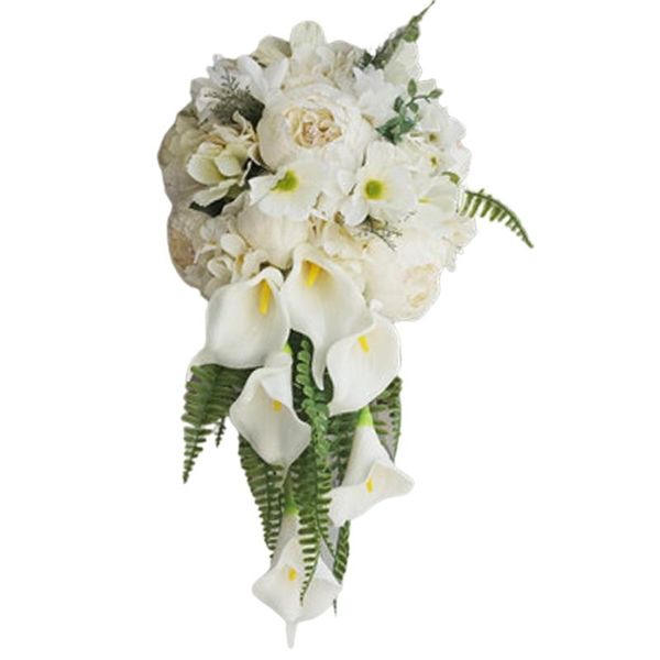 

waterfall wedding bouquet artificial vintage peony hydrangea flower calla lily marriage supplies luxurious bouquets storage bags