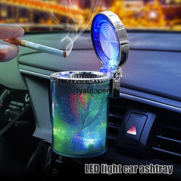 

auto car led light cylinder ashtray container holder storage cup anti-soot leakage