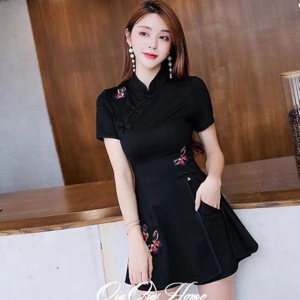 

luxury cheongsam 2021 spring women's summer black small temperament two-piece set of chine cheongsam improved drs, Blue;red
