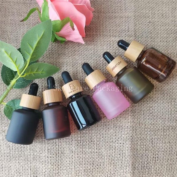 

storage bottles & jars 15ml /30ml bamboo cap color refillable cosmetic container glass essential oil dopper bottle essence vials 2pcs