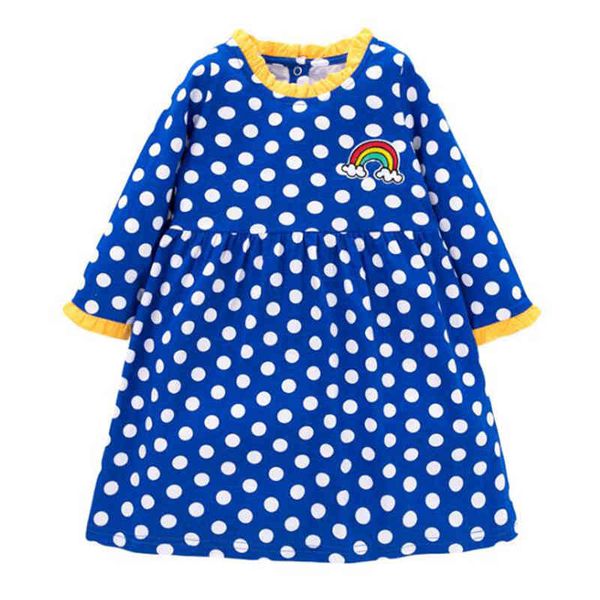 Spring Autumn Kids Printing Wave Point Dresss for Girls Princess Girl Maniche lunghe Rainbow 210429