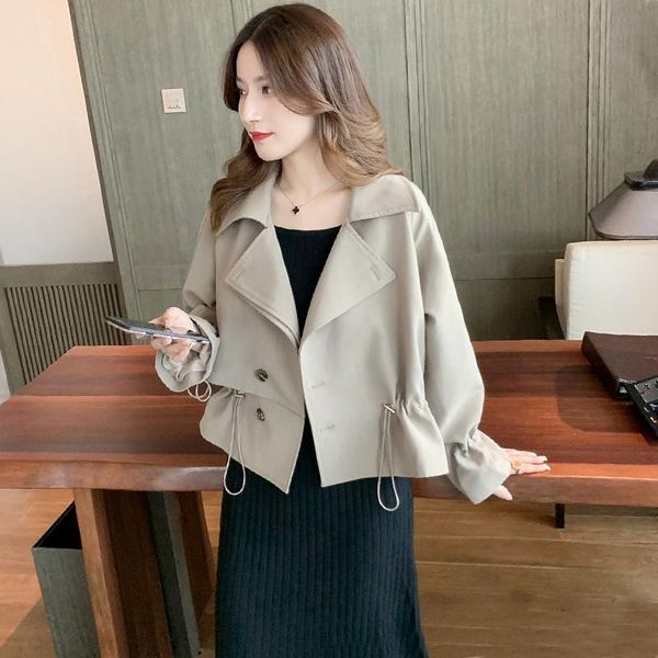 

women's jackets autumn and winter drawstring solid color short coat goddess wild small light cooked outer wear top, Black;brown