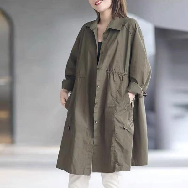 

women's trench coats spring autumn coat 2021 overcoat evening female vintage plus size blue solid women casual elegant prom, Tan;black
