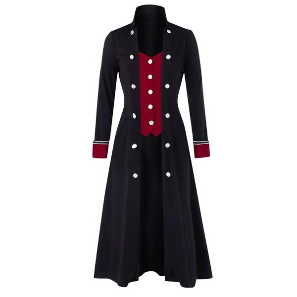 

women's jackets women retro double button stand collar coat punk steampunk tuxedo jacket outwear, Black;brown