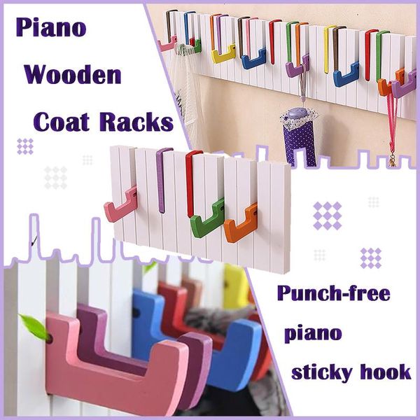 

hangers & racks 40# piano wooden coat rack punch-sticky home decor hook entrance wall hanging holder decoration accessories