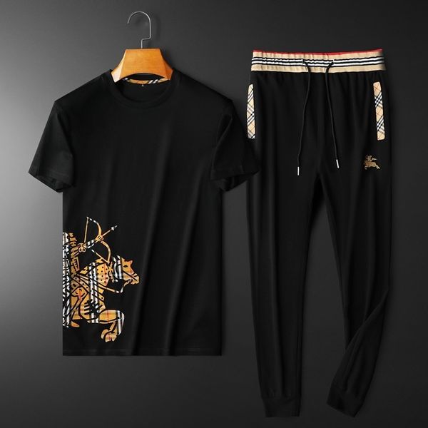 

men's tracksuits 2021 summer sleeve trousers comfortable mercerized cotton leisure sports suit, Gray