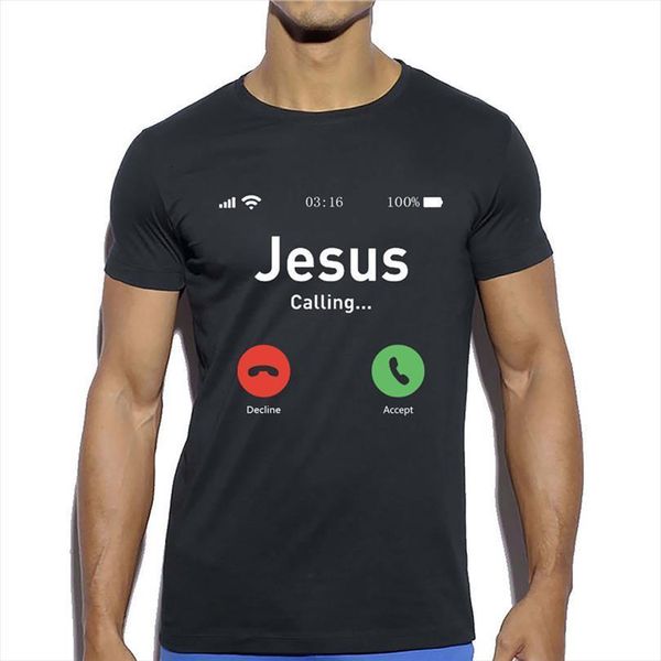 

jesus funny calling accept men t shirt or decline interesting design printed cotton short sleeve streetwear, White;black