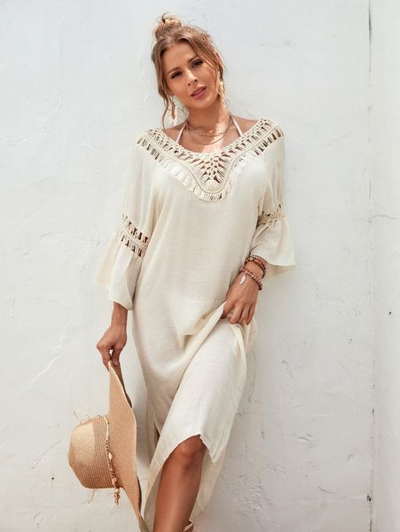 

contrast crochet cover up dress e9sp#, White;black