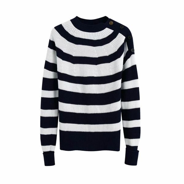 

women knitted sailor striped o-neck pull casual stylish sweater femme vetement ropa mujer 210420, White;black