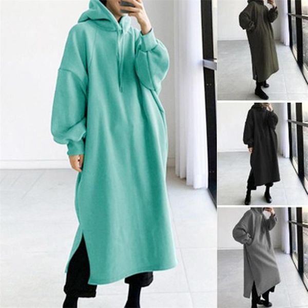 

women's hoodies & sweatshirts women loose long hoodie casual solid color hooded student's autumn winter baggy pullover sweatshirt, Black