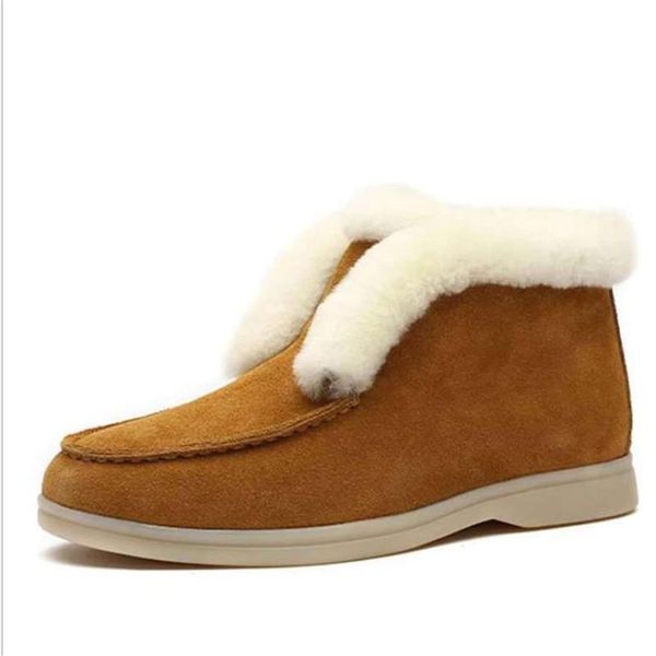 

boots ankle cow-suede-leather natural-fur warm winter slip-on snow for women, Black