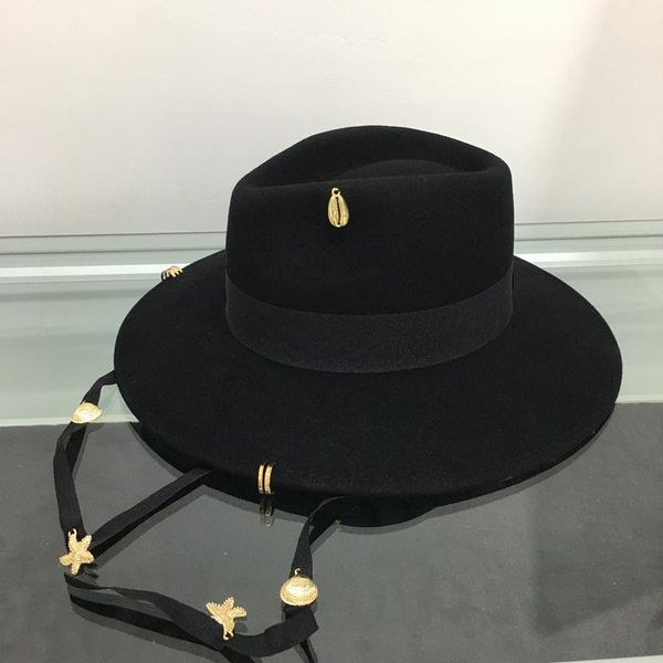 

stingy brim hats 2021 arrival black wool women hat with lines rings fedoras female fashion vintage, Blue;gray