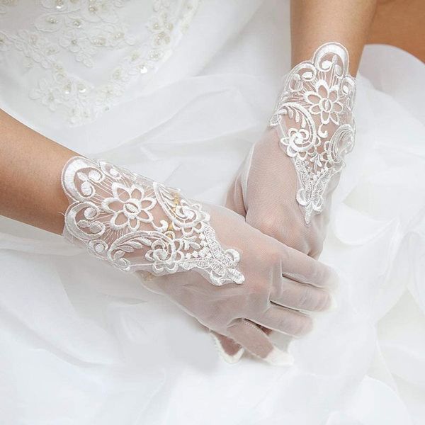 

embroidered lace formal wedding gloves ladies wrist length long25cm perimeter 18cm, White