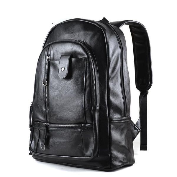 

backpack pu leather men's youth school bags for teenagers male black color fashion travel backpacks bag